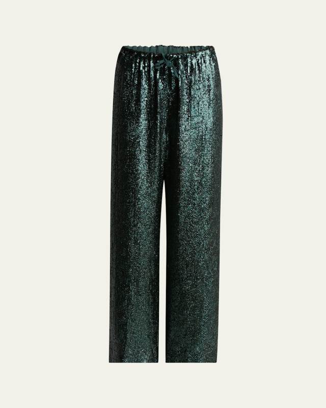 Puvis Sequined Wide-Leg Drawstring Pants